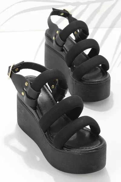 Schwarze Anorak Damen Sandalen 