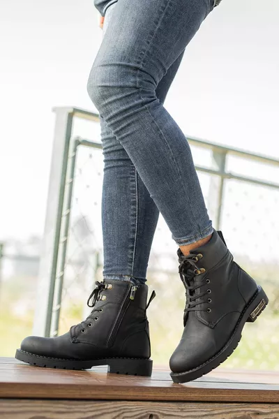 Herren Schwarz Schnürung Orthopädisch Flache Sohle Anti-Schweiß Lederstiefel Wasserdicht Langlebig Komfortabel Post