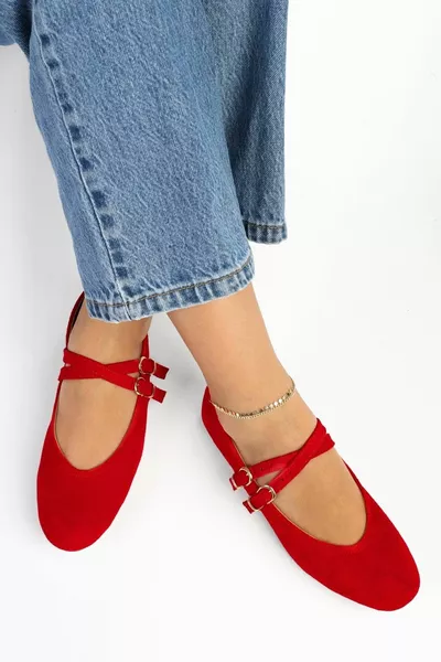 Fiesty Red Suede ballerina's met dubbele band voor dames