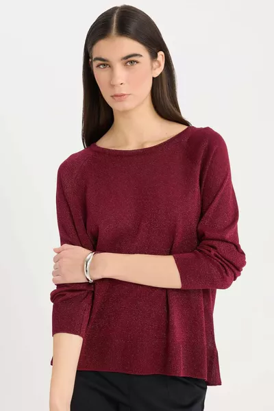 Pull en tricot basique bordeaux uni à col rond coupe régulière WN