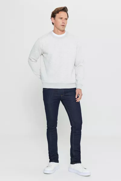 Мъжки каре меланж с стандартно прилягане, нормална кройка, вътрешен полар, трипластов суитшърт с кръгло деколте