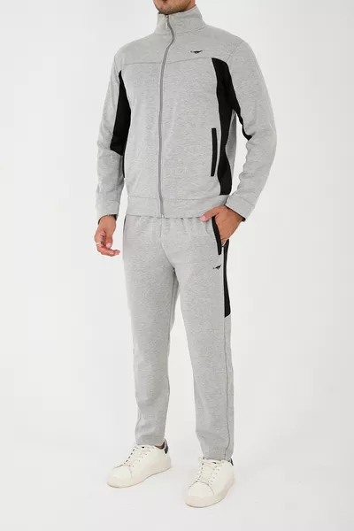 طقم رياضي رجالي بياقة عالية وسروال مستقيم