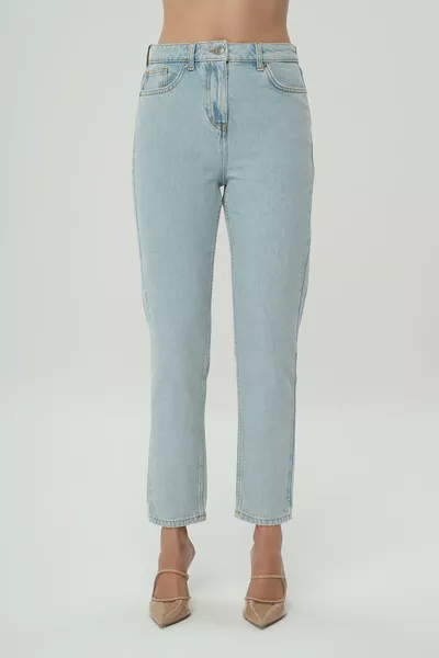 Jean Mom Taille Haute Bleu Glacé à Fermeture Éclair Ariana C 