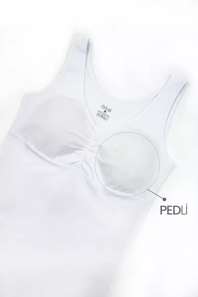 Damen Top mit breiten Trägern, gerafften Details, aus Baumwolle mit Elasthan und gepolsterten, herausnehmbaren Pads