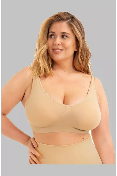 Сутиен с подплънки в телесен цвят, с широки презрамки, оформящ, предотвратяващ отпускането и стягащ бюста