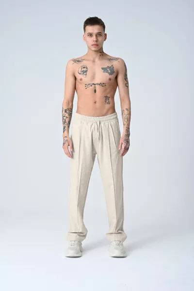 Ecru Baggy Pleated Linen Pants