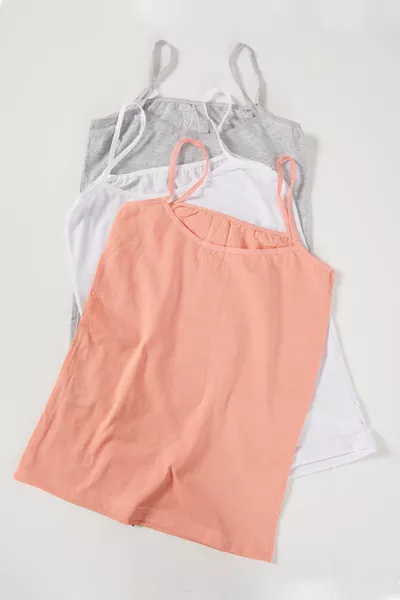 طقم تيشيرت نسائي من 3 قطع بألوان مختلطة وحمالات رفيعة