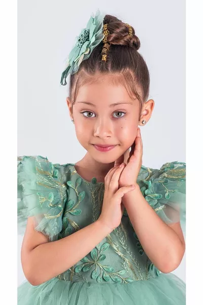 الفتيات مطرزة توتو تنورة اللباس  الأخضر