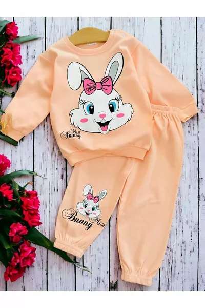 Mädchen Baby Saisonaler Langarm Sweatshirt mit niedlichem Hasenmotiv, zweiteiliges Set