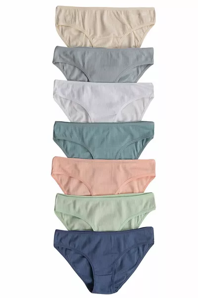 Özkan  7er-Pack Damen Gerippte Baumwoll-Slip-Bikini Unterhosen, elastisch und bequem