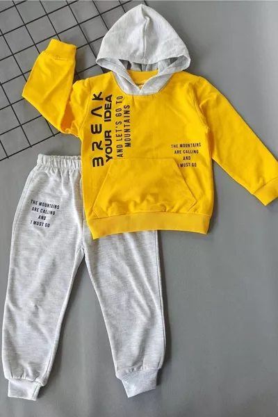 Yellow Your Ideal Written Two-Piece Children's Tracksuit Set Ages 1-2-3-4-5