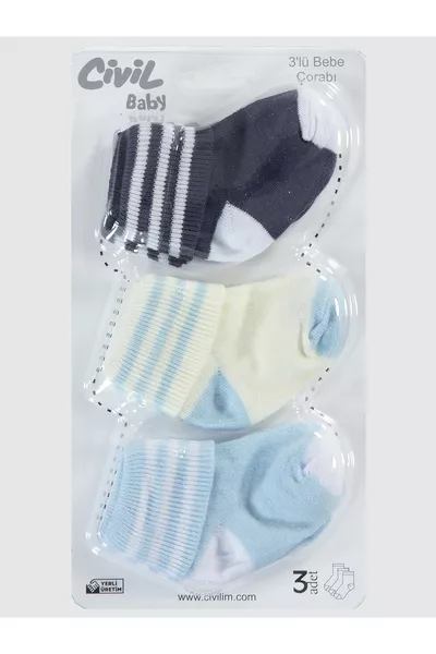 Set van 3 sokken voor jongensbaby 0-6 maanden, donkerblauw