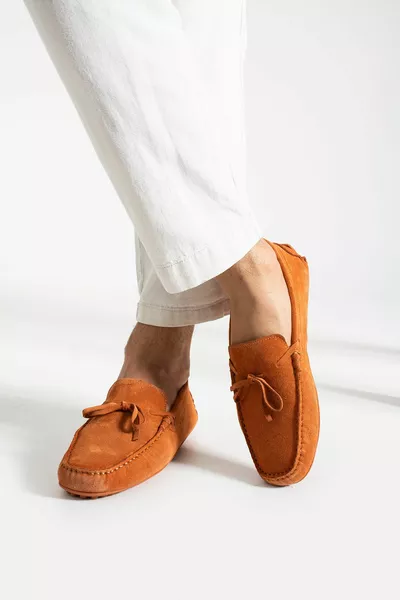 Driving Orange Herren-Loafer aus echtem Leder