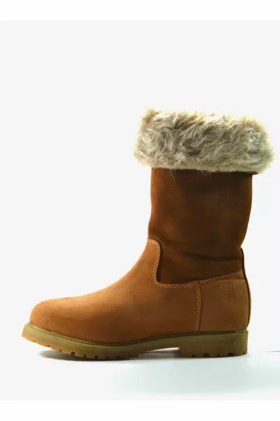 Y. Genuine Leather Nubuck Cinnamon Fuzzy Socks Snow Boots