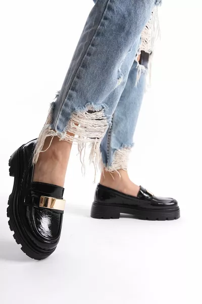 ECHT LEER GOUDEN GESP LAKLEER DAMES LOAFER ORTHOPEDISCH & KWALITEIT