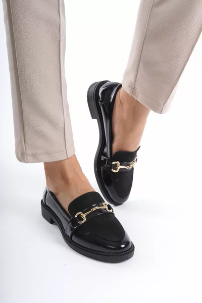 Women's Black Suede Detailed Casual Short Heels