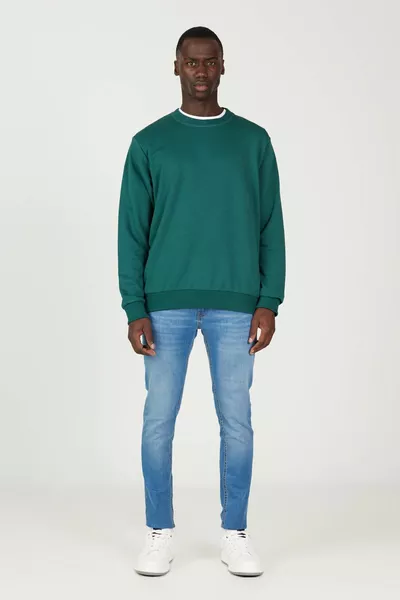 Мъжки тъмнозелен стандартен костюм с нормална кройка яка с 3 нишки памучен суитшърт