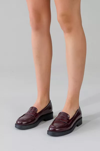 Genuine Burgundy Patent Leather Women's Shoes Loafer