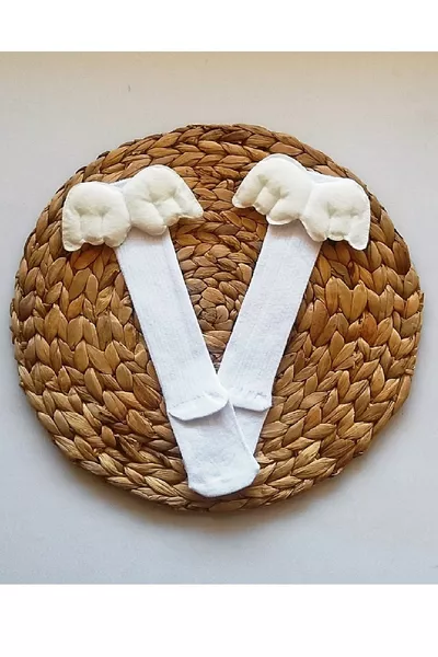 Chaussettes blanches mi-mollet pour bébé fille avec ailes d'ange, chaussettes pour bébé ange