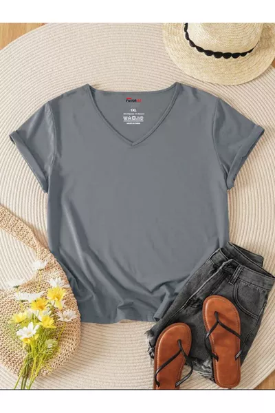 Тениска с V-образно деколте, редовно прилягане