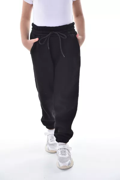 Girls' and Boys' Black Winter Compact Knit Jogger Pants with Fleece Lining, 3-Ply