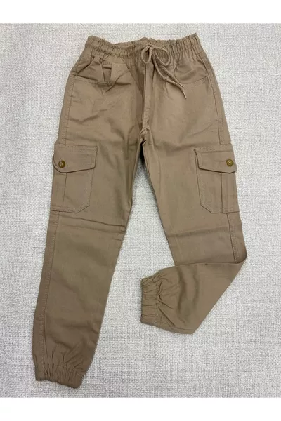 Boys Beige Cargo Pocket Pants