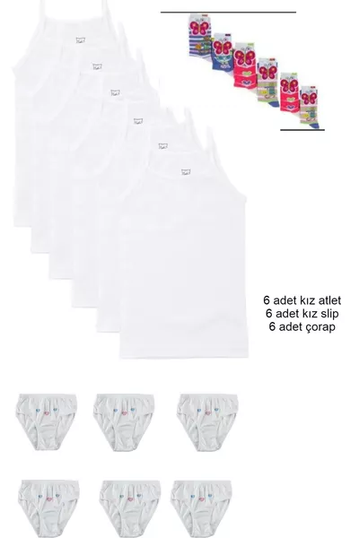 Girl's Sleeveless Tank Top and Panty Set - 6 Sets (With Socks Gift)