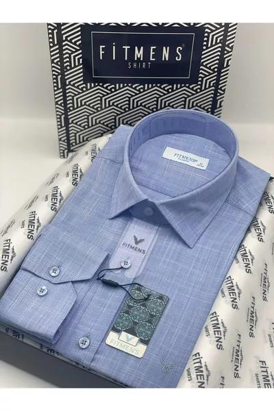 Klasik Uzun Kol Keten Yaka Alttan Düğmeli Hediye Kutulu Erkek Gömlek 