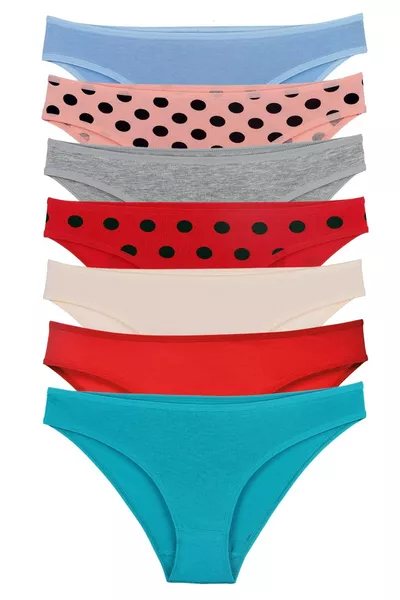 سروال داخلي نسائي بنقوش منقط، مجموعة من 7 قطع، موديل 