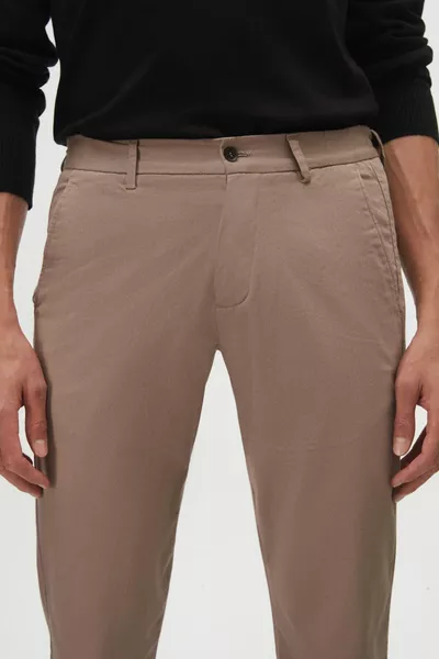 Ds Damat Slim Fit Beige Herringbone Chino Pants with Elastic Waist and Side Pockets, Stretchable Lycra