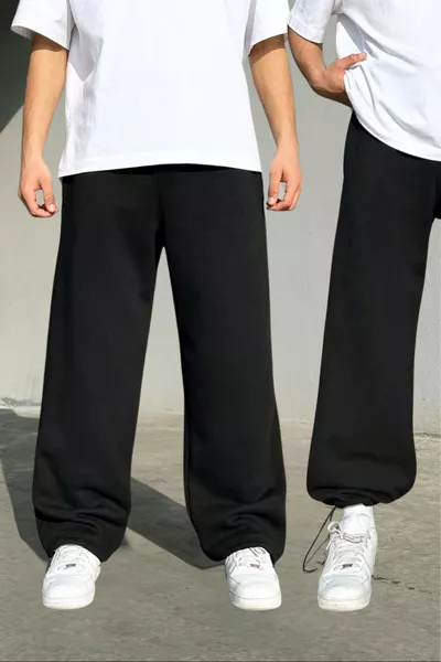 سروال رياضي فضفاض بساق قابلة للتعديل باللون الأسود والرمادي الدخاني