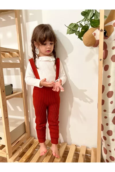 Salopette en tricot pour bébé et enfant avec bretelles et boutons, rouge