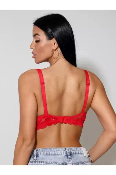 صدرية إيسبيرا موديل بتفصيل الدانتيل بدون حشوة شبه شفافة باللون الأحمر