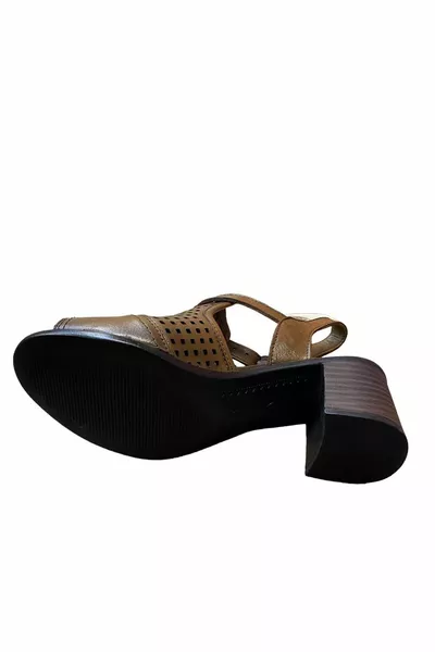 Chaussures d’été à talons épais courts en cuir véritable pour femmes