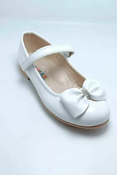 Балетки для девочек белые лакированные туфли с галстуком-бабочкой