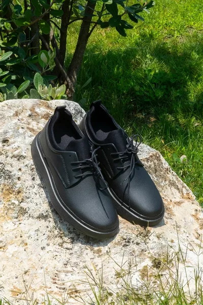 7cm Height Increasing Concealed Heels Black Color Needle Print Look Men's Sneakers Sneaker