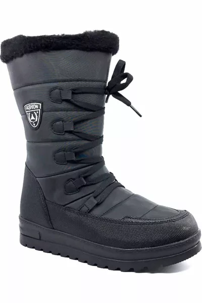 Winter Fur Inside Waterproof Thermal Black Women's Snow Boots