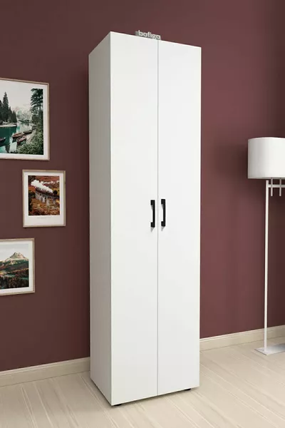 Шкаф с 5 рафта и 2 врати, шкаф за папки, кухненски шкаф, банен шкаф, многофункционален шкаф, Cansu бял