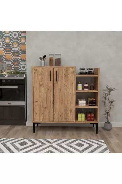 خزانة مطبخ حديثة Leskar Atlantik Çam – 6 رفوف، مزودة بأبواب، سعة كبيرة