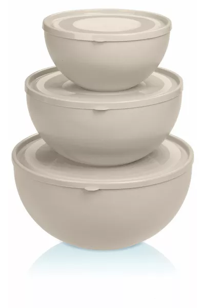 Runde Schüssel mit Deckel 3-teiliges Set, Cremefarben (0,6l + 2,5l + 4l)