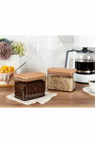 Diviera ml Storage Container with Wooden Lid, Set of 2