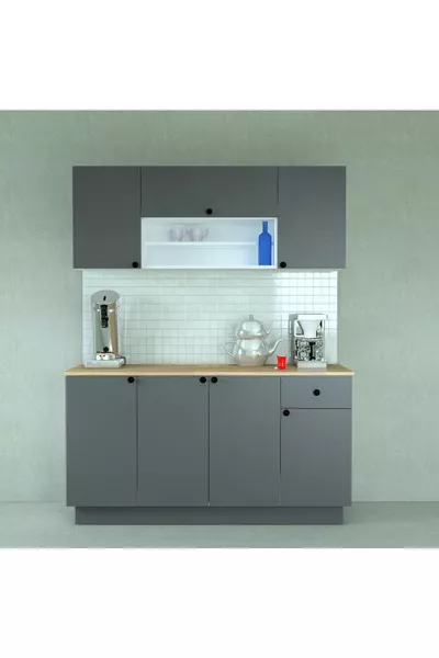  cm Ready-Made Kitchen with Wooden MDF Countertop and Anthracite Doors