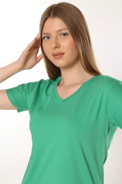 T-shirt donna basic a V in cotone % di alta qualità, maglia in cotone