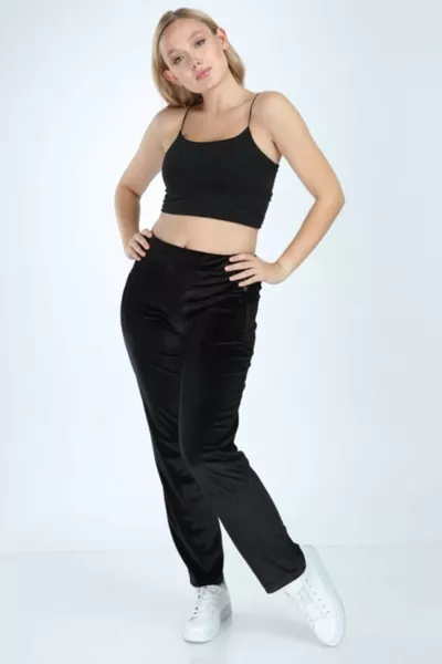 Damen Schwarze Samtsporthose