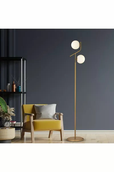 مصباح أرضي معدني بتصميم حديث بقاعدة بيضاء وزجاج