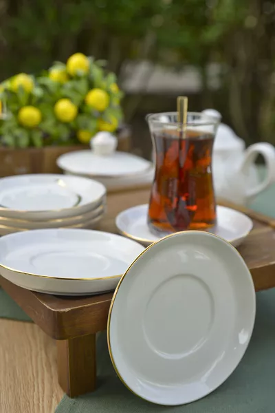 Rüya Gold Gilded Set of 6 Porcelain Tea Saucers  cm Off-White