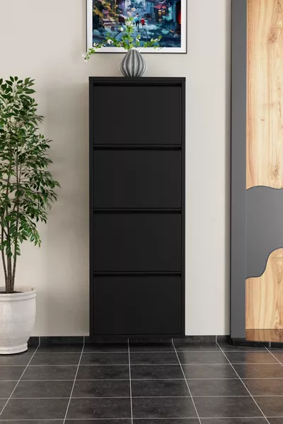 Metall-Schuhschrank mit 4 Türen, Schwarz