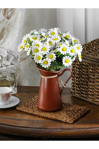 زهرة صناعية، بابونج أبيض، مظهرها طبيعي، بخمسة سيقان  زهرة