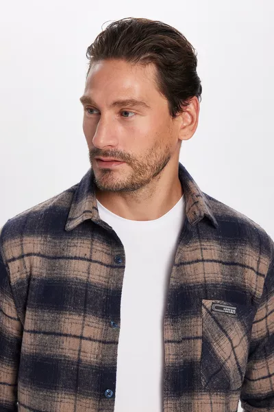 Herren Slim Fit Enganliegendes Lumberjack-Hemd mit einer Tasche Kariert Winterhemd