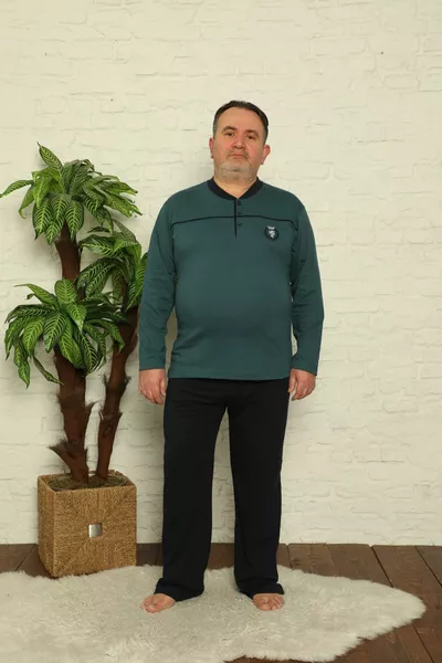 بدلة بيجامة رجالية صيفية بأكمام طويلة وجيوب ومقاس كبير 